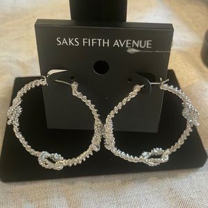 Knotted Twisted Saks Fifth Avenue Silver Hoop Earrings